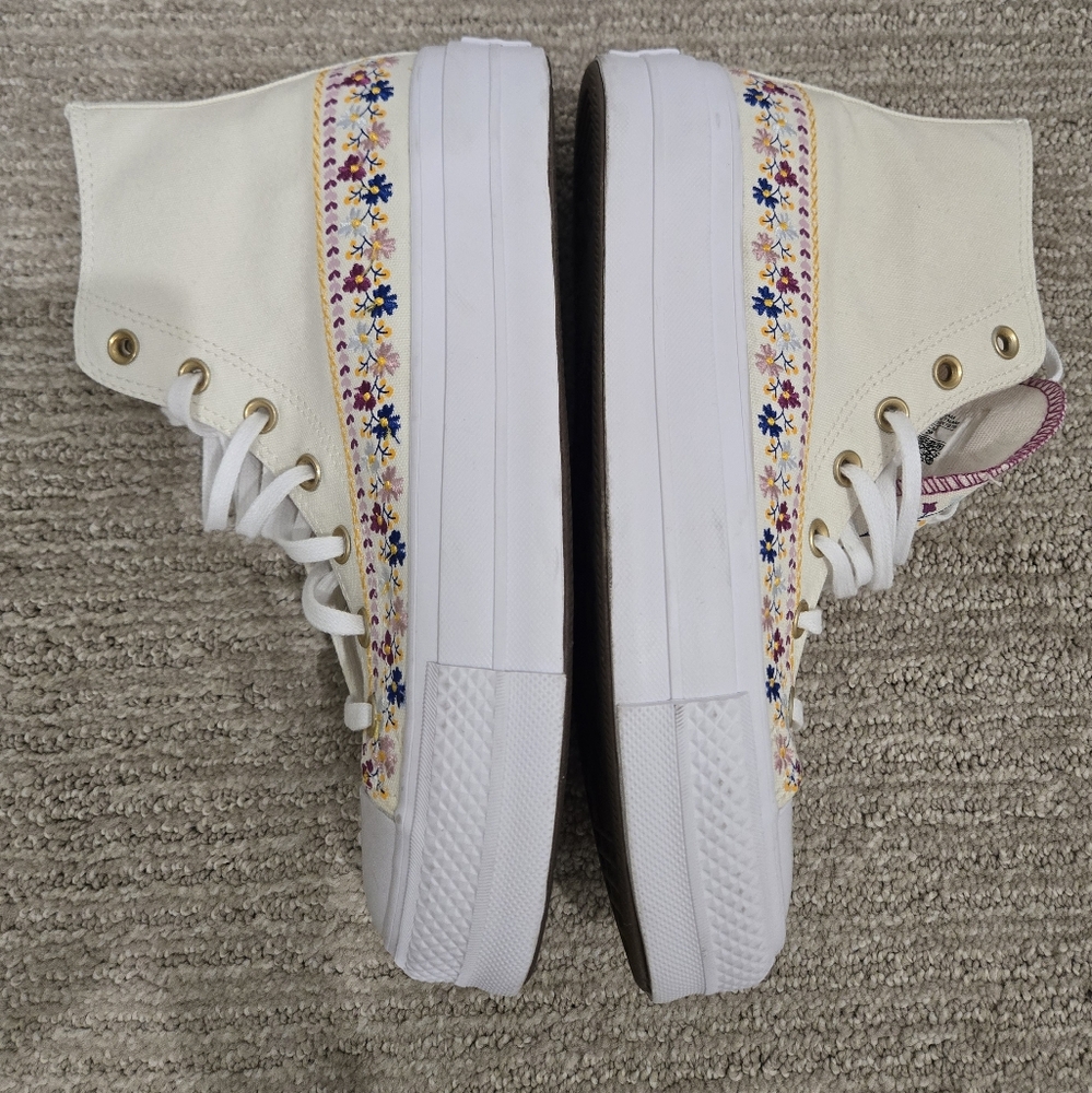 Converse White Floral Embroidered High Top Sneakers - Picture 8 of 10